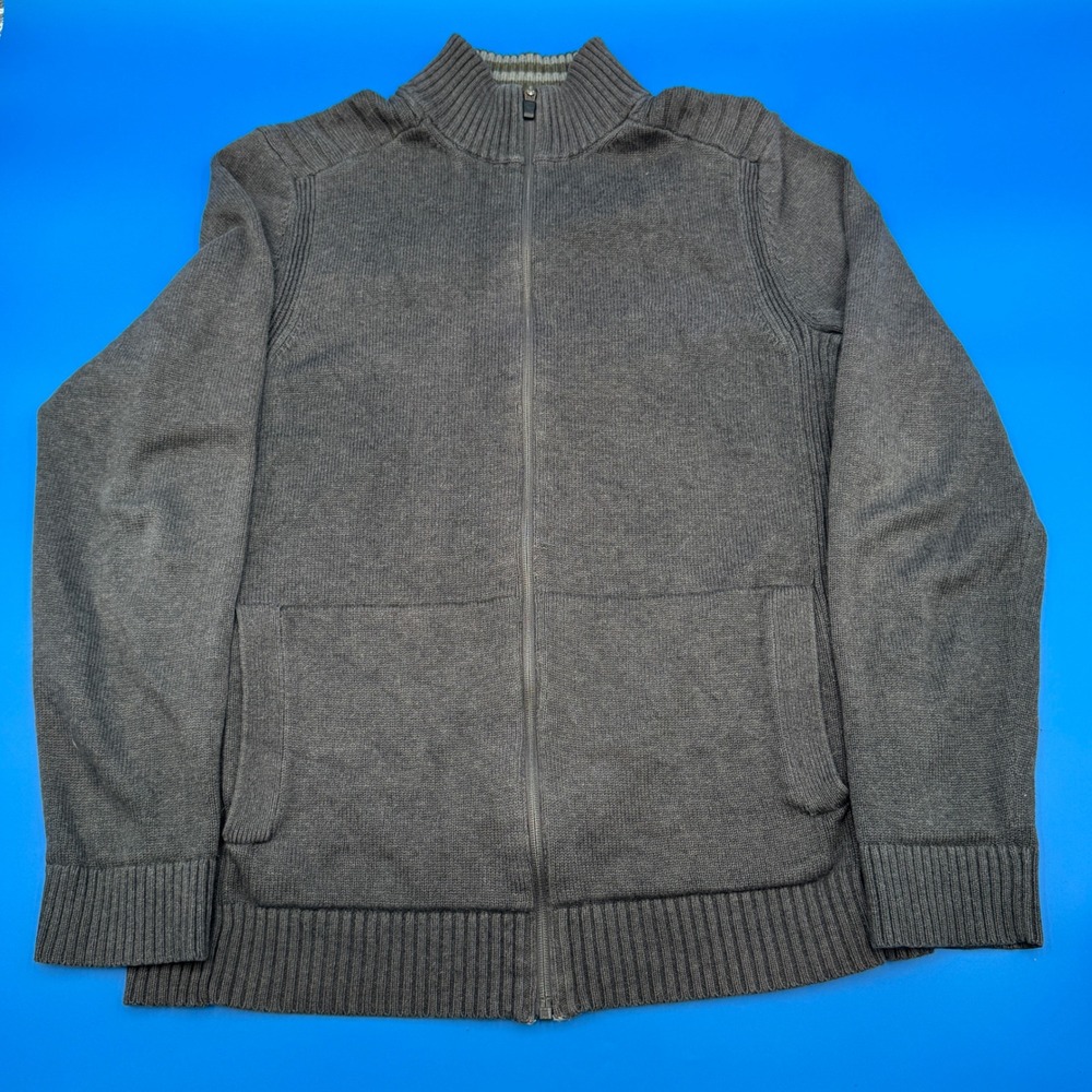 Eddie Bauer‎ Men's Dark Gray Full Zip Ribbed Knit Grandpa Sweater Size TM